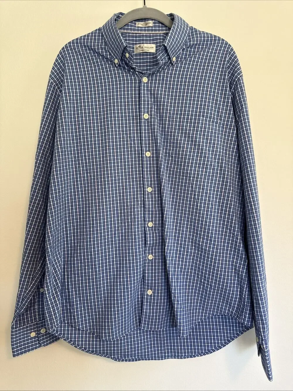 Peter Millar Shirt Mens Large Crown Comfort Gingham Plaid Long Sleeve Button